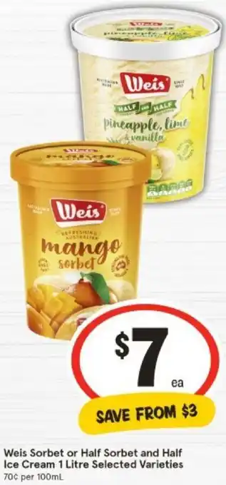 IGA Weis Sorbet or Half Sorbet and Half Ice Cream 1 Litre offer