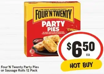 IGA Four 'N Twenty Party Pies or Sausage Rolls 12 Pack offer