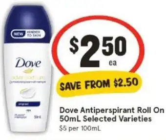 IGA Dove Antiperspirant Roll On 50mL offer