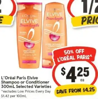 IGA L'Oréal Paris Elvive Shampoo or Conditioner 300mL offer