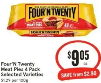 IGA Four'N Twenty Meat Pies 4 Pack offer