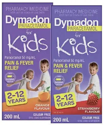 Pharmacy Best Buys Dymadon Paracetamol for Kids 2-12 Years Orange or Strawberry Flavour 200mL offer