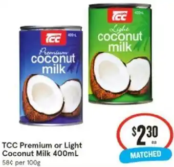 IGA TCC Premium or Light Coconut Milk 400mL offer