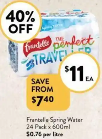 Foodworks Frantelle Spring Water 24 Pack x 600ml offer