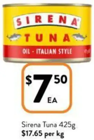 Foodworks Sirena Tuna 425g offer