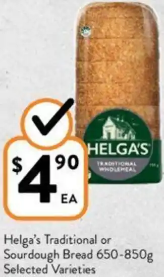 Foodworks Helga's Traditional or Sourdough Bread 650-850g offer