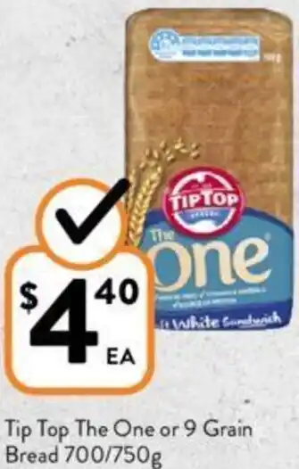 Foodworks Tip Top The One or 9 Grain Bread 700/750g offer