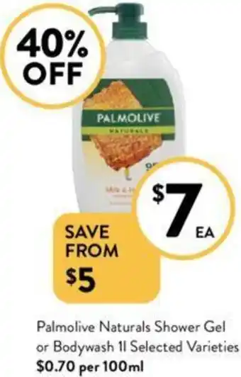 Foodworks Palmolive Naturals Shower Gel or Bodywash 1L offer