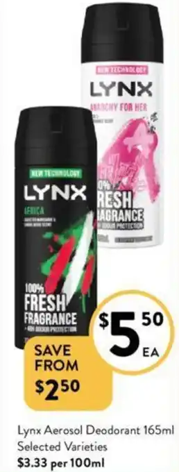 Foodworks Lynx Aerosol Deodorant 165ml offer
