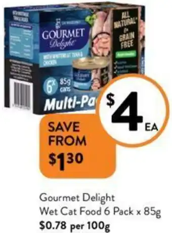Foodworks Gourmet Delight Wet Cat Food 6 Pack x 85g offer