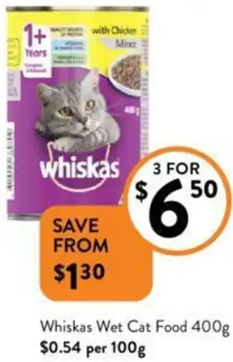 Foodworks Whiskas Wet Cat Food 400g offer