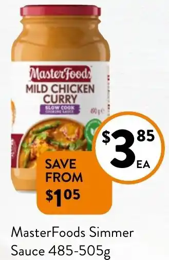 Foodworks MasterFoods Simmer Sauce 485-505g offer