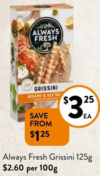 Foodworks Always Fresh Grissini 125g offer