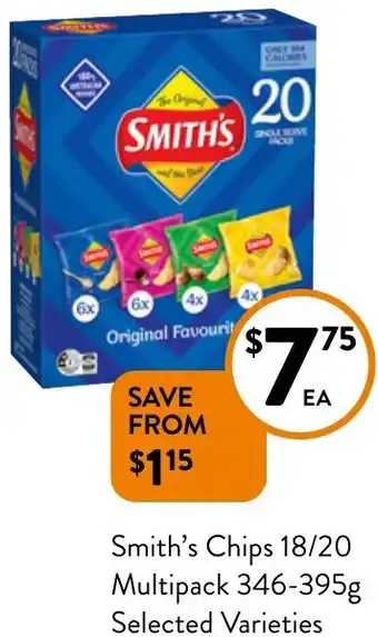 Foodworks Smith's Chips 18/20 Multipack 346-395g offer