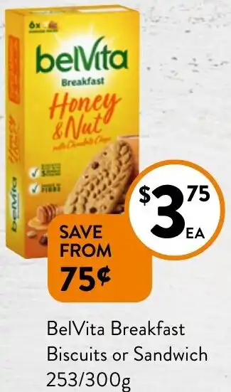 Foodworks BelVita Breakfast Biscuits or Sandwich 253/300g offer
