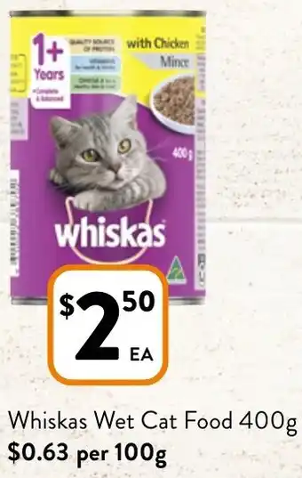 Foodworks Whiskas Wet Cat Food 400g offer