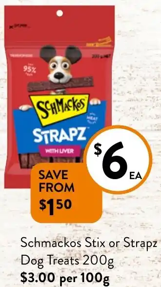 Foodworks Schmackos Stix or Strapz Dog Treats 200g offer
