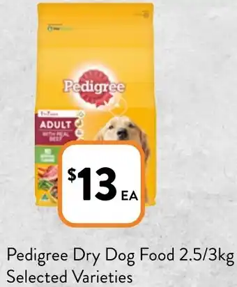 Foodworks Pedigree Dry Dog Food 2.5/3kg offer