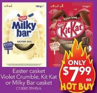 Cheap as Chips Easter casket Violet Crumble, Kit Kat or Milky Bar casket offer