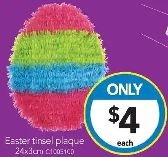 Cheap as Chips Easter tinsel plaque 24x3cm offer