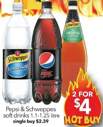 Cheap as Chips Pepsi & Schweppes soft drinks 1.1-1.25 litre offer