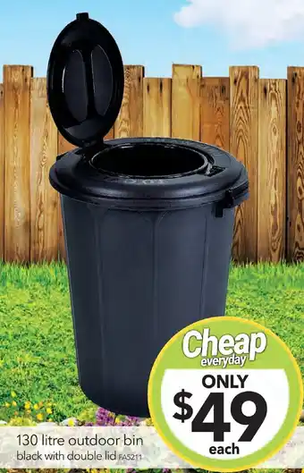 Cheap as Chips 130 litre outdoor bin black with double lid offer