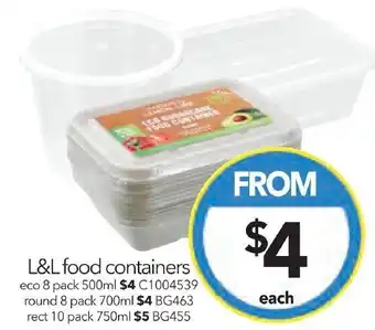 Cheap as Chips L&L food containers eco 8 pack 500ml offer