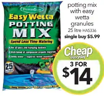 Cheap as Chips potting mix with easy wetta granules 25 litre offer
