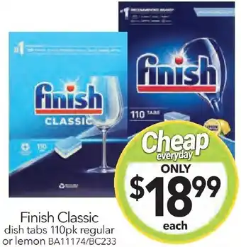 Cheap as Chips Finish Classic dish tabs 110pk regular or lemon offer
