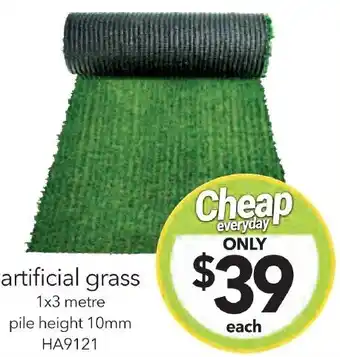 Cheap as Chips artificial grass 1x3 metre pile height 10mm offer