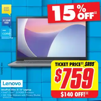 The Good Guys Lenovo IdeaPad Slim 3i 15" Laptop offer