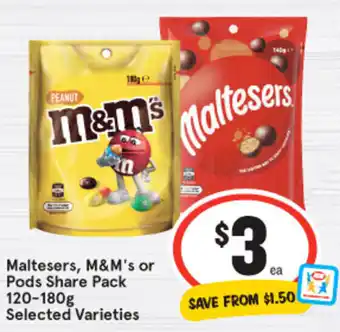 IGA Maltesers, M&M's or Pods 120-180g offer