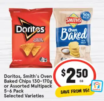 IGA Doritos, Smith's Oven Baked Chips 130-170g or Assorted Multipack 5-6 pack offer