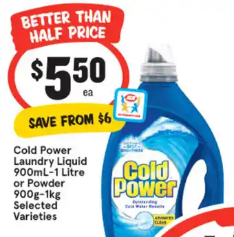 IGA Cold Power Laundry Liquid 900ml-1L or Powder 900g-1kg offer