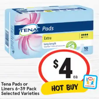 IGA Tena Pads or Liners 6-39 pack offer