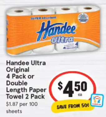 IGA Handee Ultra Original 4 Pack or Double Length Paper Towel 2 Pack offer
