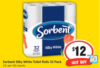 IGA Sorbent Silky White Toilet Rolls 32 Pack offer