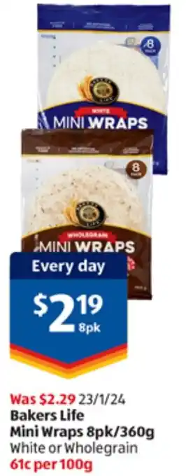ALDI Bakers Life Mini Wraps 8pk/360g offer