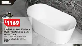 Studio1 'Eclissi' 1500mm Oval Freestanding Bath - Gloss White