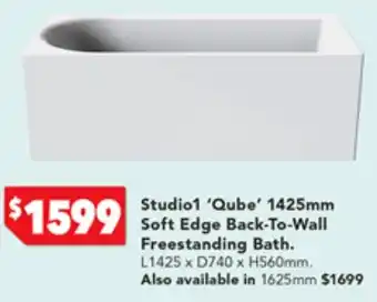 Harvey Norman Studio1 'Qube' 1425mm Soft Edge Back-To-Wall Freestanding Bath offer