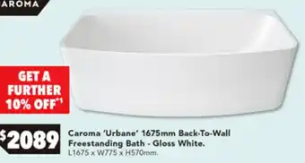 Harvey Norman Caroma 'Urbane' 1675mm Back-To-Wall Freestanding Bath - Gloss White offer