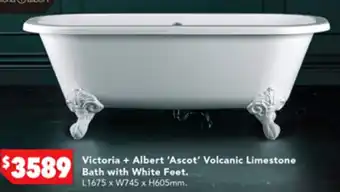 Harvey Norman Victoria + Albert 'Ascot' Volcanic Limestone Bath with White Feet offer