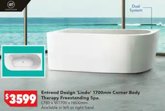 Entrend Design 'Lindo' 1700mm Corner Body Therapy Freestanding Spa