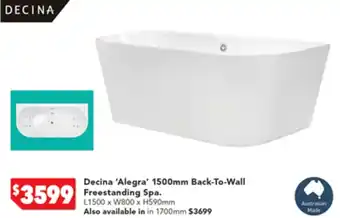Decina 'Alegra' 1500mm Back-To-Wall Freestanding Spa