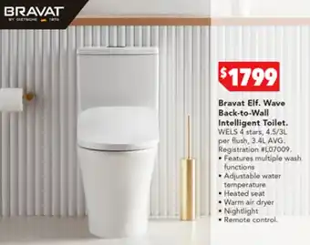 Harvey Norman Bravat Elf. Wave Back-to-Wall Intelligent Toilet offer