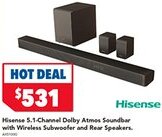 Harvey Norman Hisense 5.1-Channel Dolby Atmos Soundbar with Wireless Subwoofer and Rear Speakers offer
