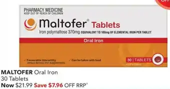 Amcal Pharmacies MALTOFER Oral Iron 30 Tablets offer