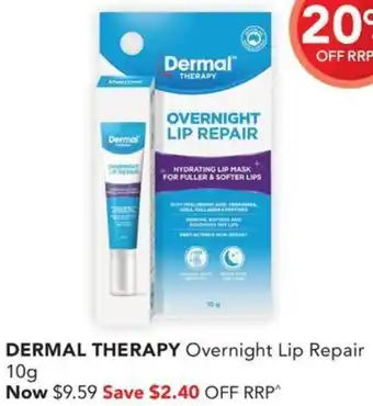 Amcal Pharmacies DERMAL THERAPY Overnight Lip Repair 10g offer
