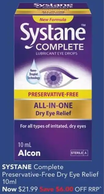 Amcal Pharmacies SYSTANE Complete Preservative-Free Dry Eye Relief 10ml offer