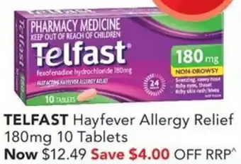 Amcal Pharmacies TELFAST Hayfever Allergy Relief 180mg 10 Tablets offer